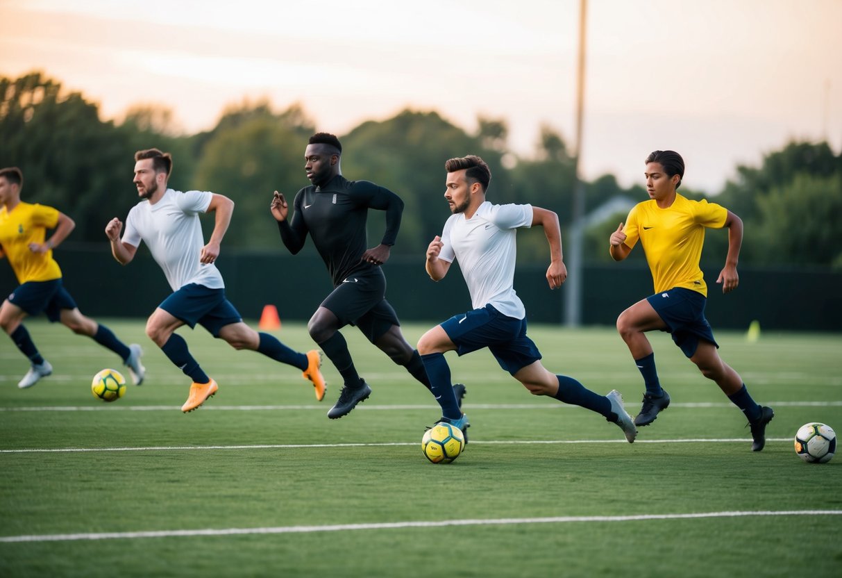 Players sprinting across a soccer field, pushing their bodies to the limit during a high-intensity workout